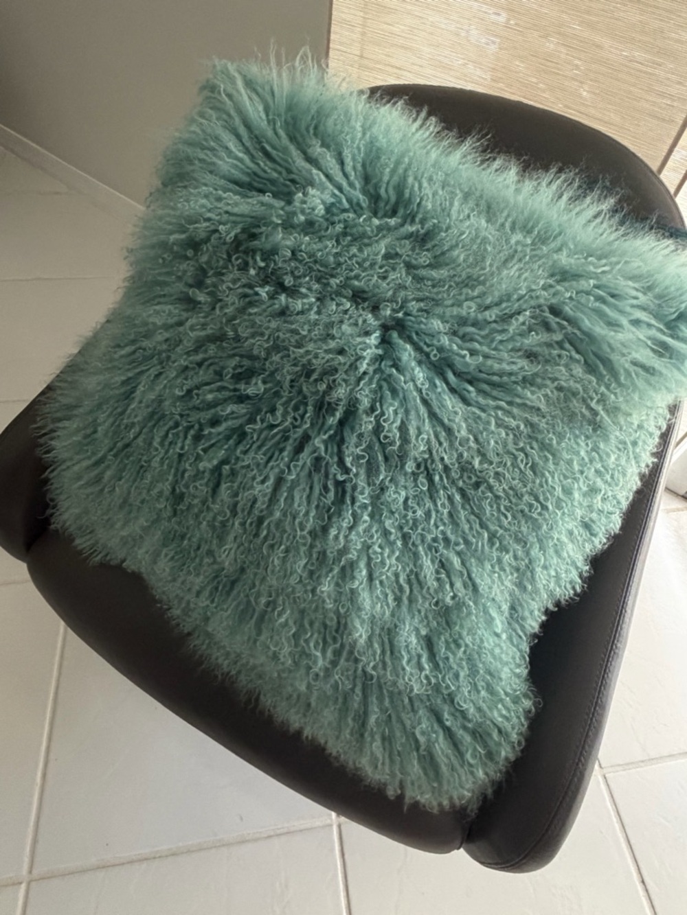 Z Gallerie Turquoise 22”  Sheepskin 100% Fur Accent Pillow - Picture 4 of 8